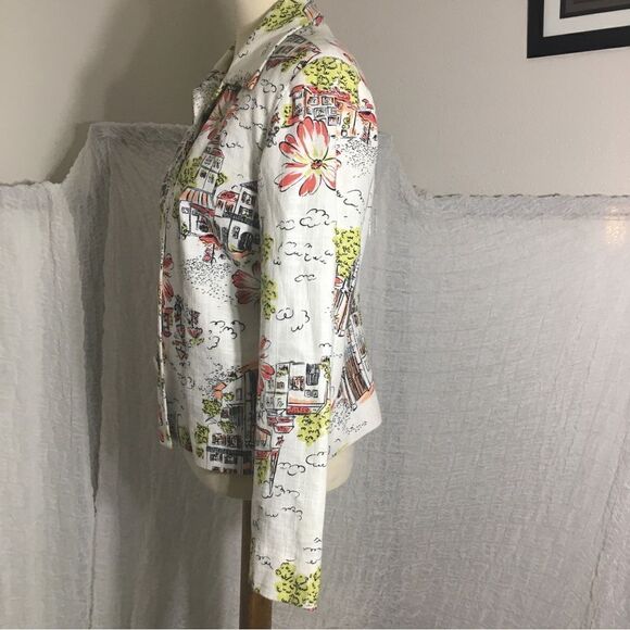 Coldwater Creek Hawaian City Scape Art Linen Blend Jacket Size Small - Picture 3 of 8